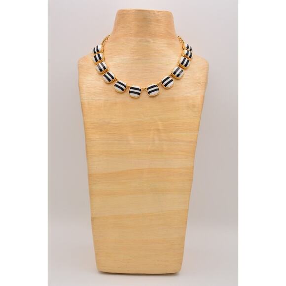 Talbots Statement Necklace Collar Black White Striped Gold Chunky Heavy 90s BinA - Picture 7 of 12